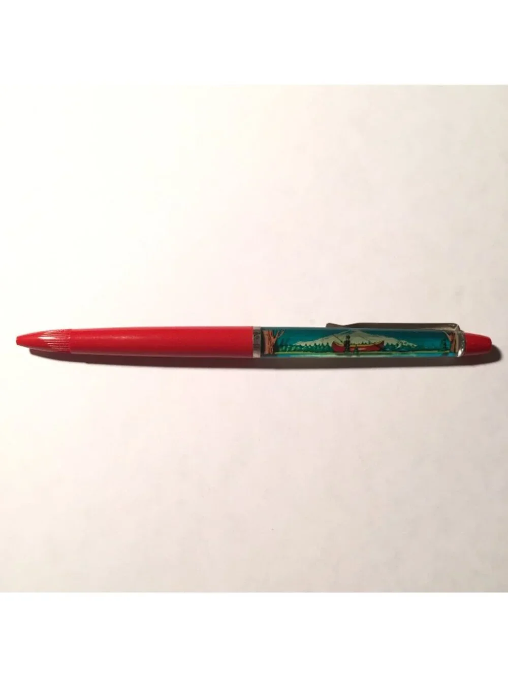 Beautiful Oregon Floaty Pen Fisherman Moves Past Lake Forest Mountains Souvenir